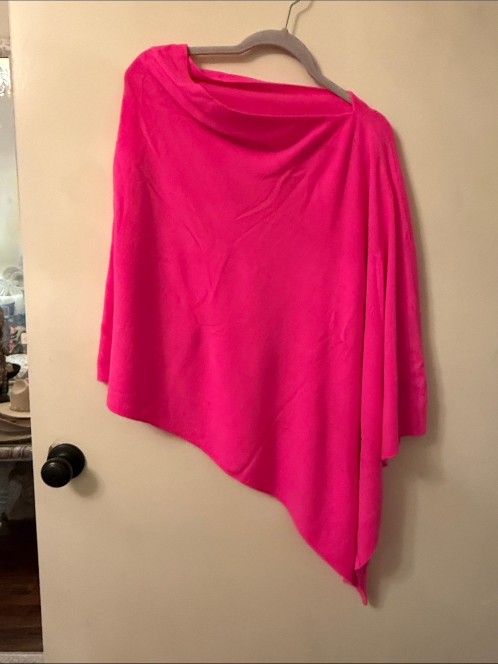 Asymmetrical Hot Pink Women's cashmere Scarf poncho Bright Statement Piece